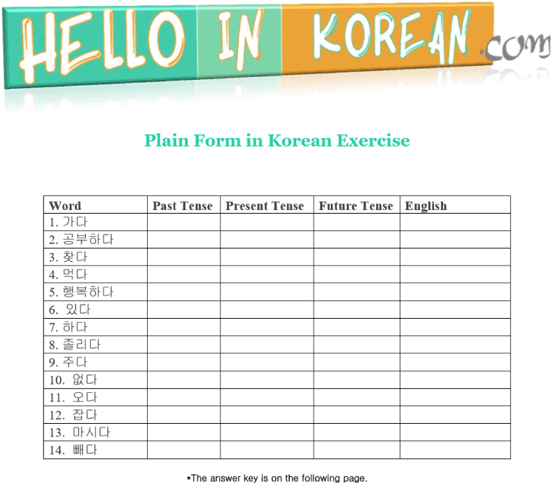 Plain Form in Korean Exercise Preview 1