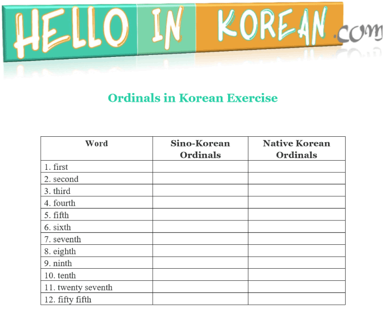 ordinals in korean exercise preview